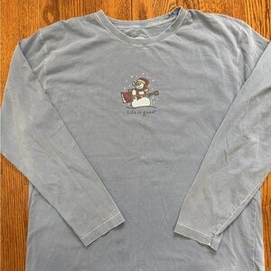Life Is Good Long Sleeved Gray Blue Snowman Tee Size Large